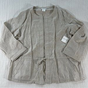 Kate Hill Jacket Womens Cream Top Linen Blend Tie Front Metallic Sz PM